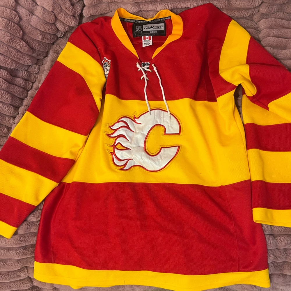Reebok Red and Yellow Sports Hockey Jersey